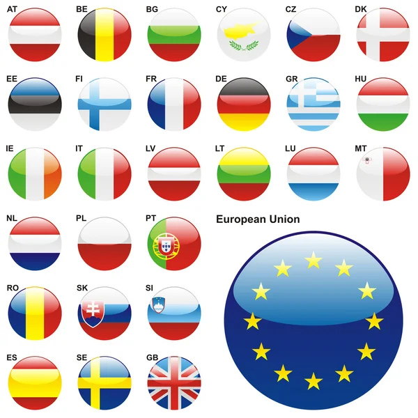 Flagi UE w sieci web przycisk kształt — Wektor stockowy