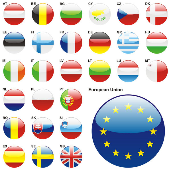 Flags of EU in web button shape