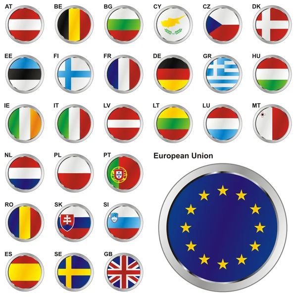 Banderas de la UE en forma de botón web — Archivo Imágenes Vectoriales