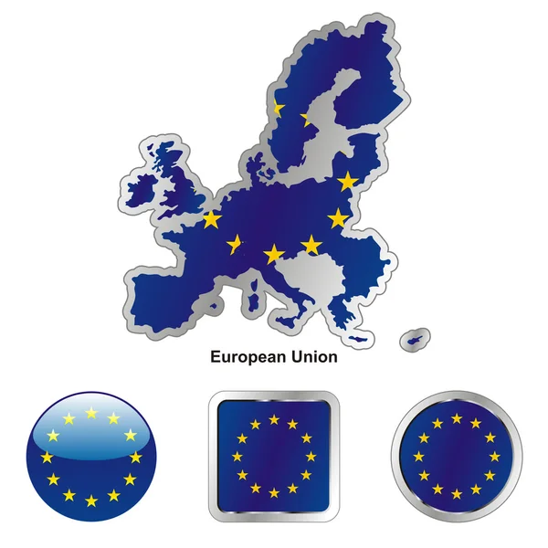 União Europeia no mapa e botões da web — Vetor de Stock