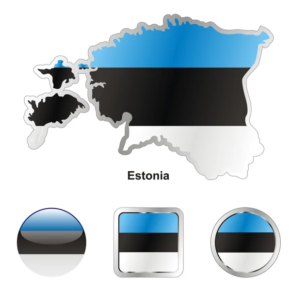 Estonsko v mapě a webových tlačítek tvarů — Stockový vektor