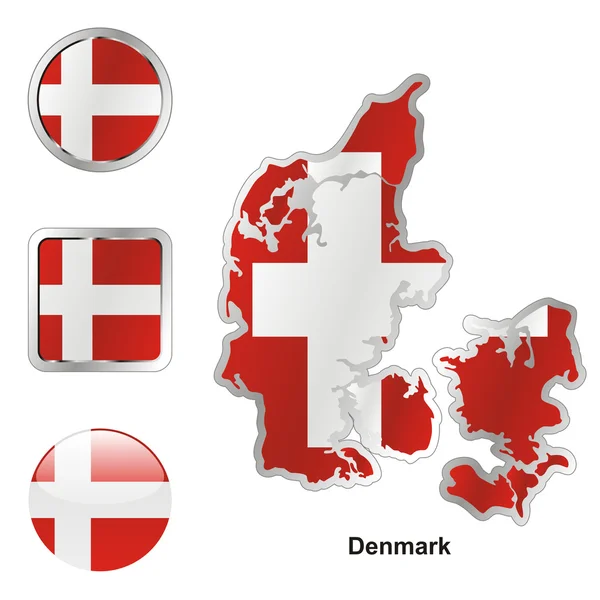 Dánsko v mapě a webových tlačítek tvarů — Stockový vektor