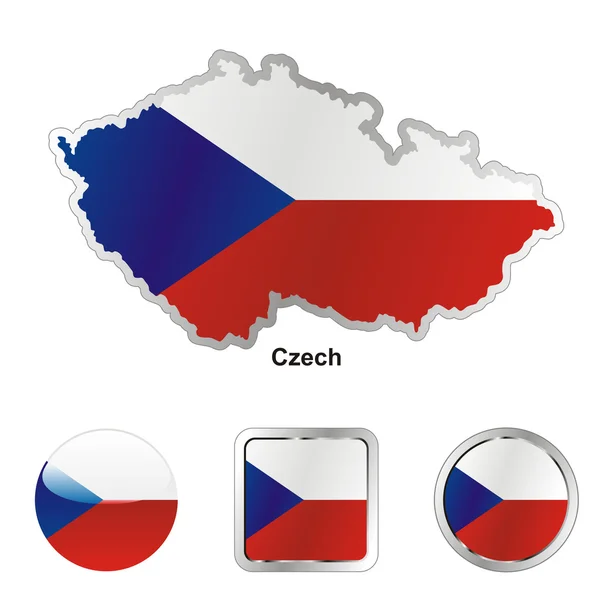 Czech in map and web buttons shapes — Stock Vector