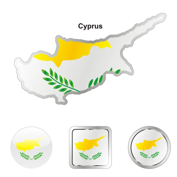 Cypr w mapę i web kształty przycisków — Wektor stockowy