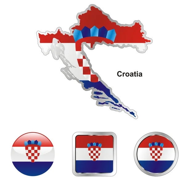 크로아티아 지도 및 웹 버튼 모양에 — 스톡 벡터