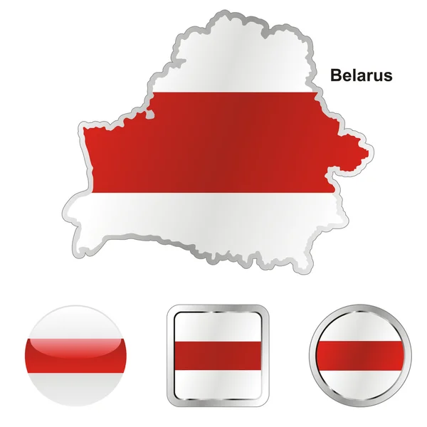 Bielorrusia en el mapa y web botones formas — Vector de stock