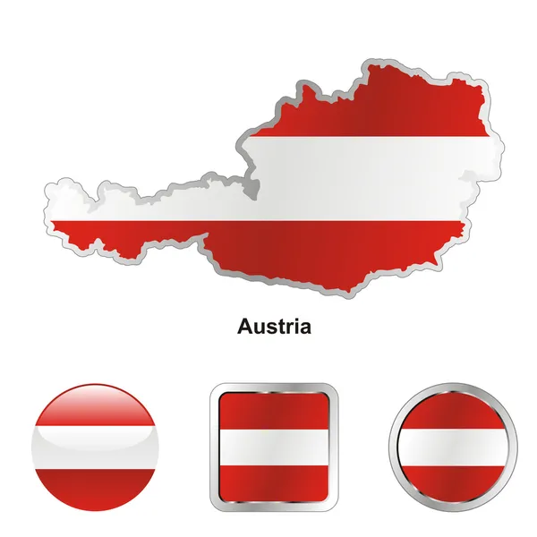 Austria nella mappa e pulsanti web forme — Vettoriale Stock