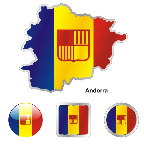 Andorra in map and web buttons shapes — Stock Vector
