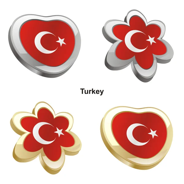 Tyrkiet flag i hjerte og blomst form – Stock-vektor