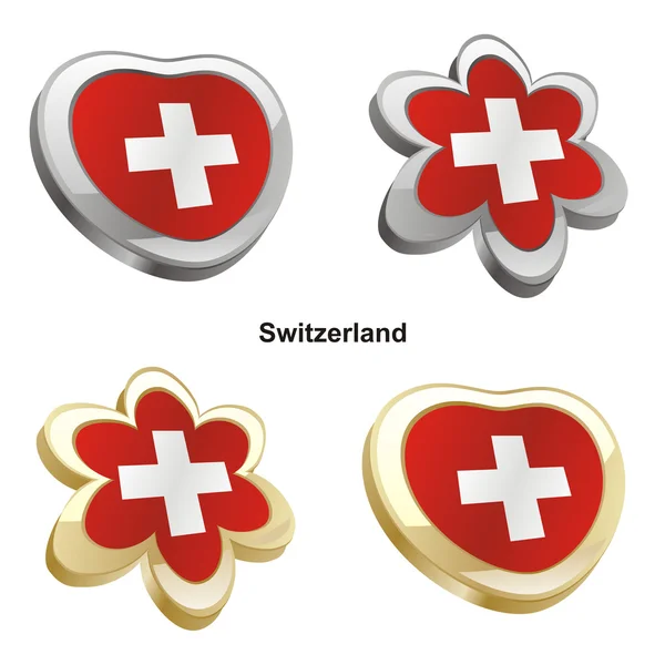 瑞士国旗在心脏和花卉长沙 — 图库矢量图片