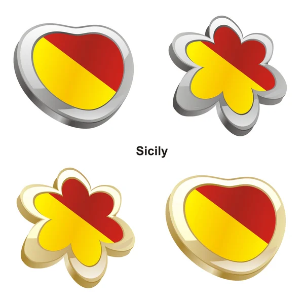 西西里旗子在心脏和花的形状 — 图库矢量图片