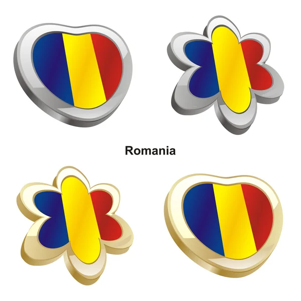 Bandera de Rumanía en forma de corazón y flor — Vector de stock