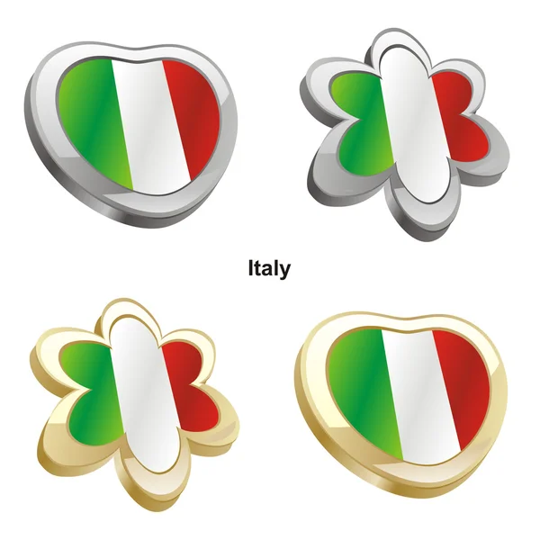 意大利国旗在心脏和花的形状 — 图库矢量图片