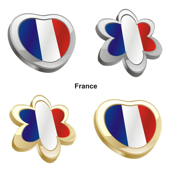 Σημαία της Γαλλίας σε σχήμα καρδιάς και λουλούδι — 图库矢量图片