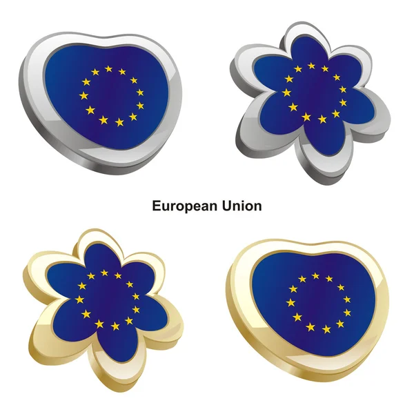 Drapeau de l'Union européenne en coeur et fleur — Image vectorielle