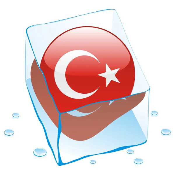 Turkey button flag frozen in ice cube — Stock Vector