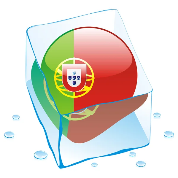 Pulsante Portogallo bandiera congelata nel cubo di ghiaccio — Vettoriale Stock