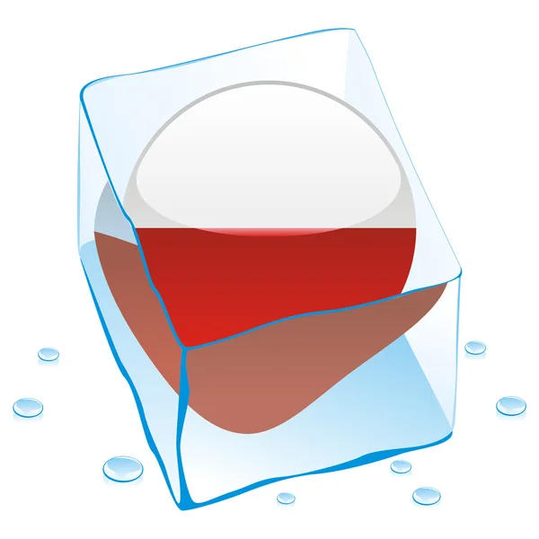 Bandera de botón Polonia congelada en cubo de hielo — Vector de stock