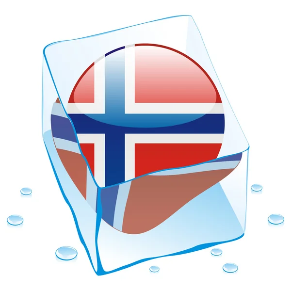 Norway button flag frozen in ice cube — Stock Vector
