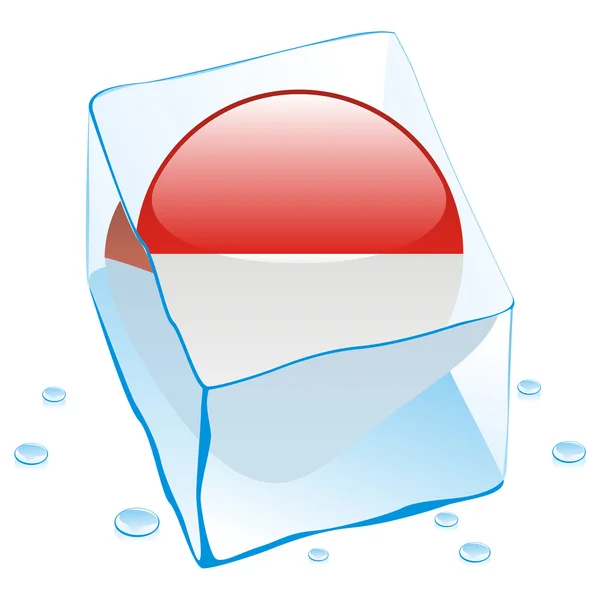 Bandera botón Mónaco congelada en cubo de hielo — Vector de stock