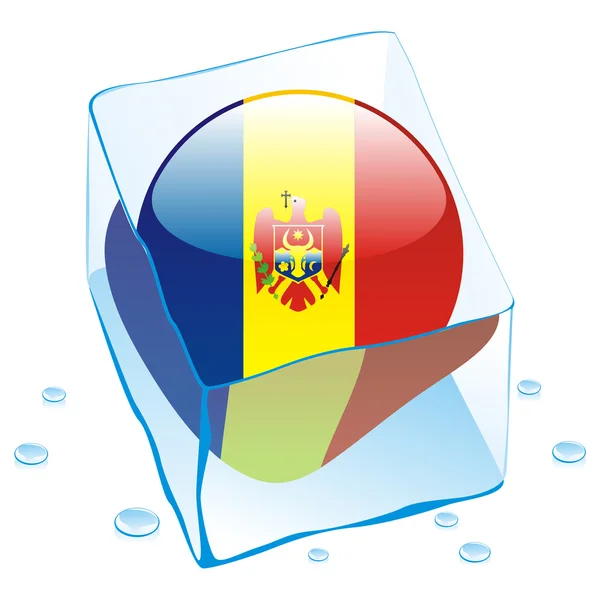 Moldova button flag frozen in ice cube — Stock Vector