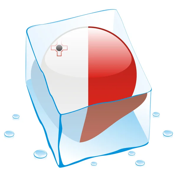 Malta bandeira botão congelado no cubo de gelo — Vetor de Stock