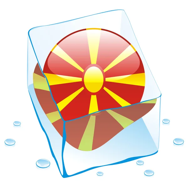 Флаг пуговицы Македонии заморожен в кубике льда — стоковый вектор