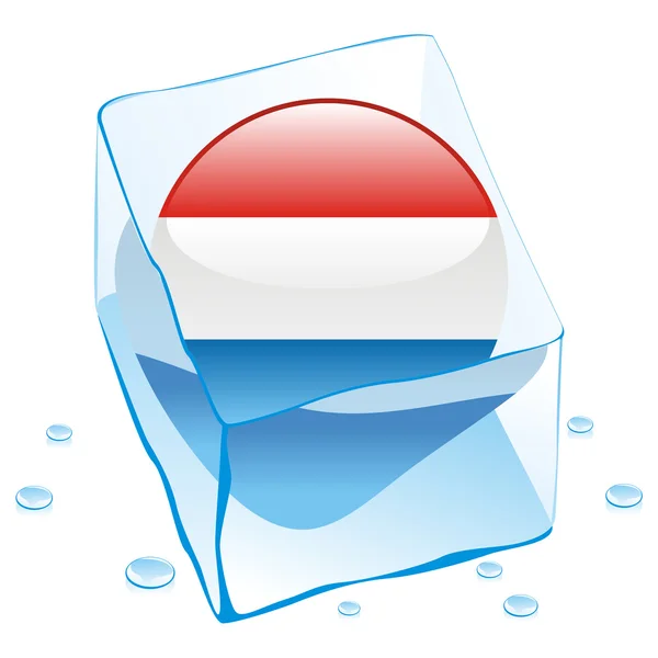 Bandera de Luxemburgo congelada en cubo de hielo — Vector de stock