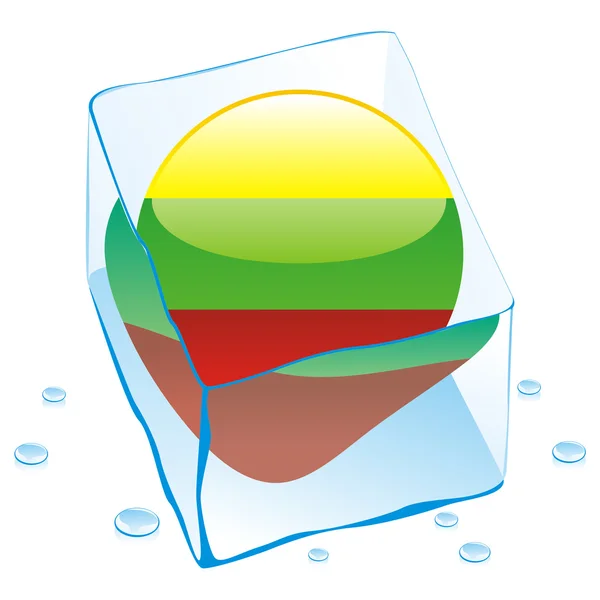 Bandera de Lituania congelada en cubo de hielo — Vector de stock