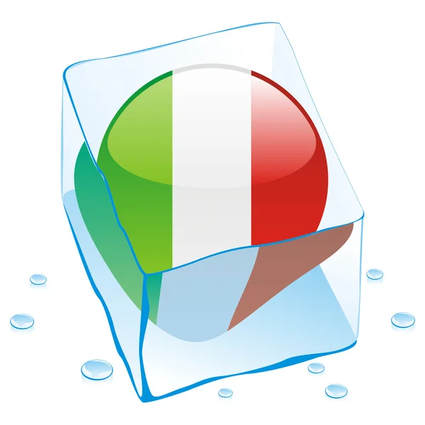 Bandera de botón Italia congelada en cubo de hielo — Vector de stock