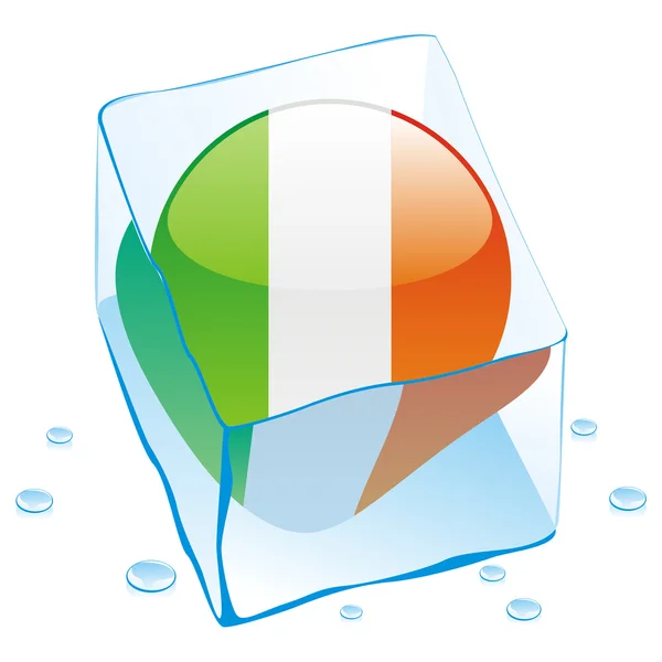 Irlanda bandeira botão congelado no cubo de gelo — Vetor de Stock