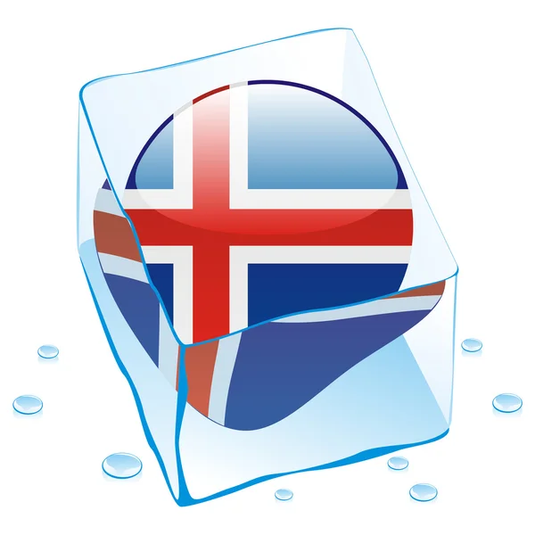 Islandská vlajka tlačítko zamrzlé v ledu kostky — Stockový vektor