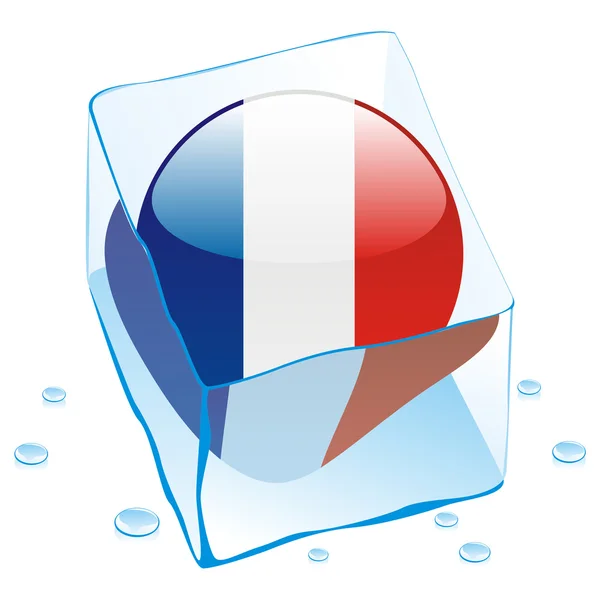 Vlajka Francie tlačítko zamrzlé v ledu kostky — Stockový vektor