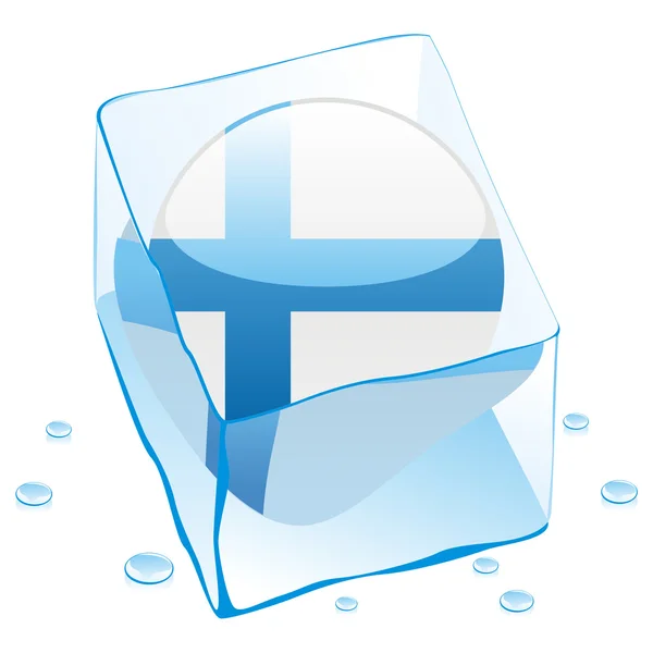 Bandera botón Finlandia congelada en cubo de hielo — Vector de stock