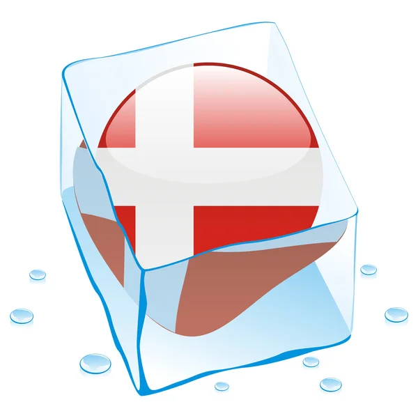 Dánia gombra, zászló fagyott a jég-kocka — Stock Vector