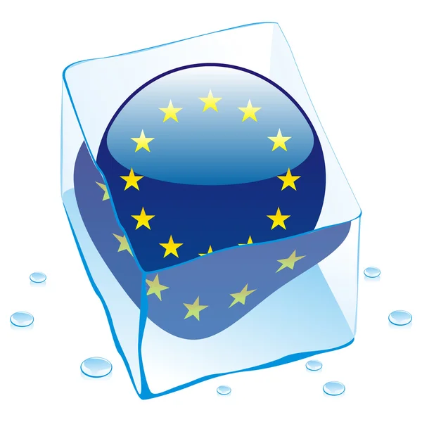 EU-knappen flagga fryst i isbit — Stock vektor
