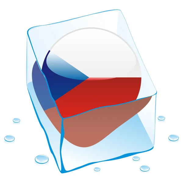 Czech button flag frozen in ice cube — Stock Vector