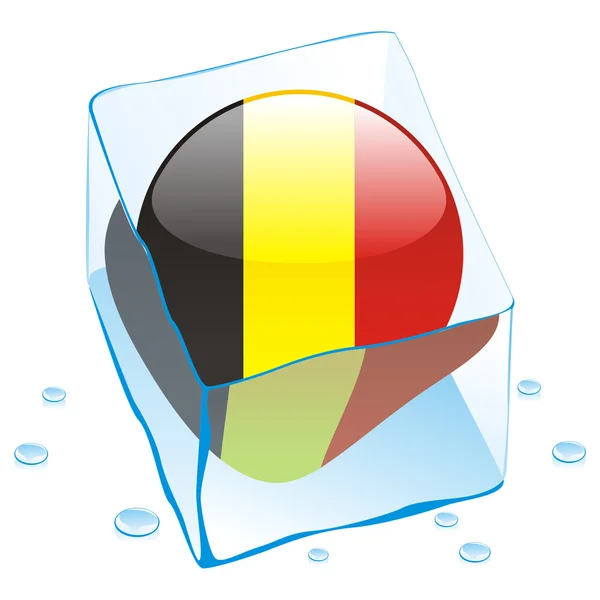 België knop vlag bevroren in ijsblokje — Stockvector