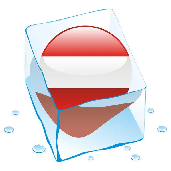 Vlajka Rakousko tlačítko zamrzlé v ledu kostky — Stockový vektor