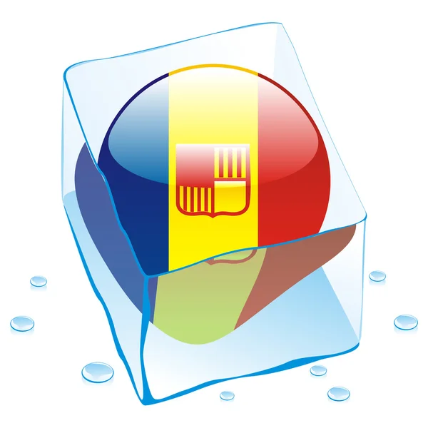 Bandiera pulsante Andorra congelata nel cubo di ghiaccio — Vettoriale Stock