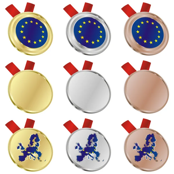 欧州連合ベクトル旗メダル図形 — ストックベクタ