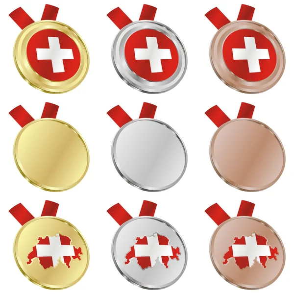 Switzerland vector flag in medal shapes — Stock Vector