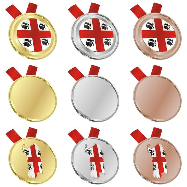 Sardinia vector flag in medal shapes — Stock Vector