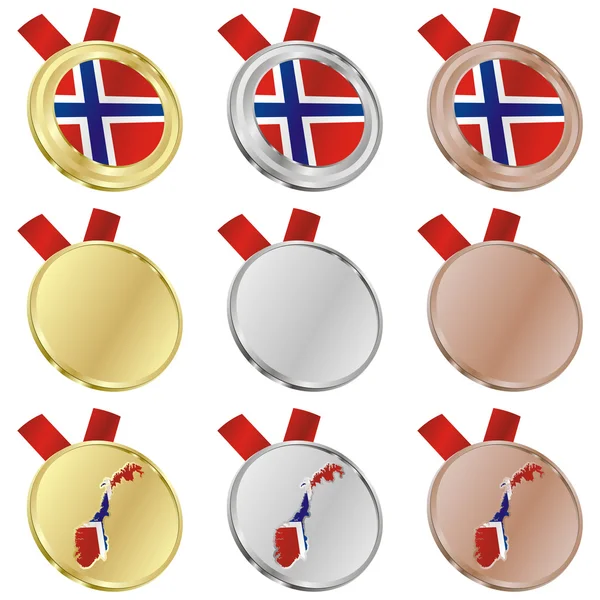Norway vector flag in medal shapes — Stock Vector