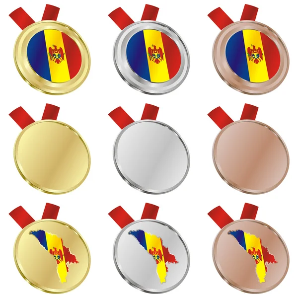 Moldova vector flag in medal shapes — Stock Vector