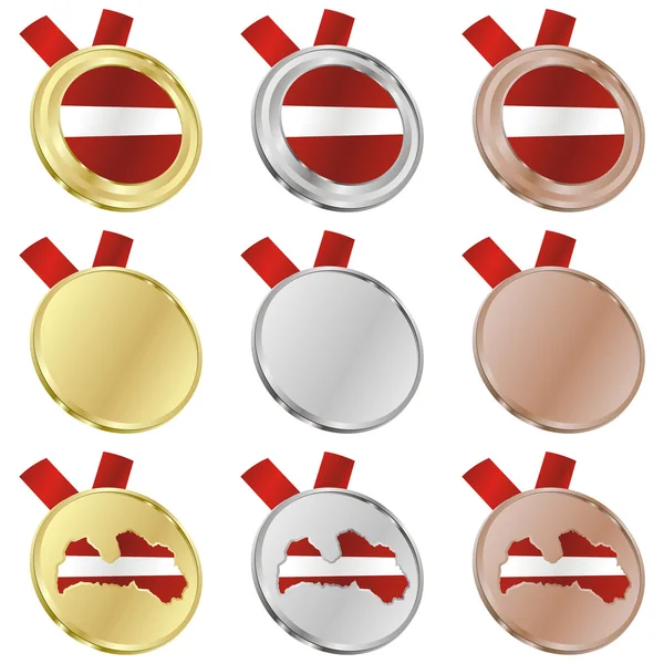 Latvia vector flag in medal shapes — Stock Vector