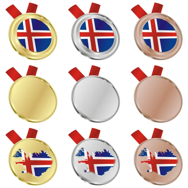 Iceland vector flag in medal shapes — Stock Vector