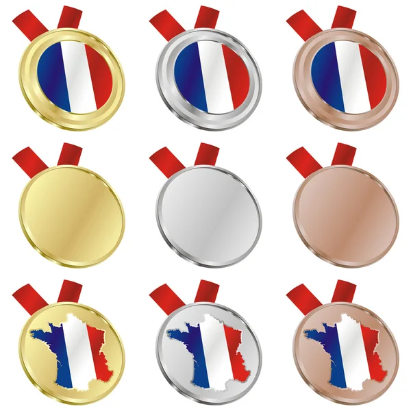 France vector flag in medal shapes — Stock Vector