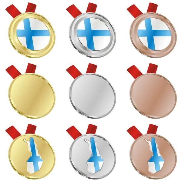 Finland vector flag in medal shapes — Stock Vector