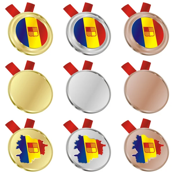Andorra vector flag in medal shapes — Stock Vector
